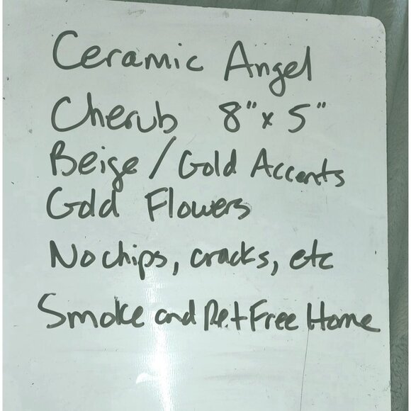 White & Gold Ceramic Angel Figurine With Floral Bow Details - Picture 9 of 9